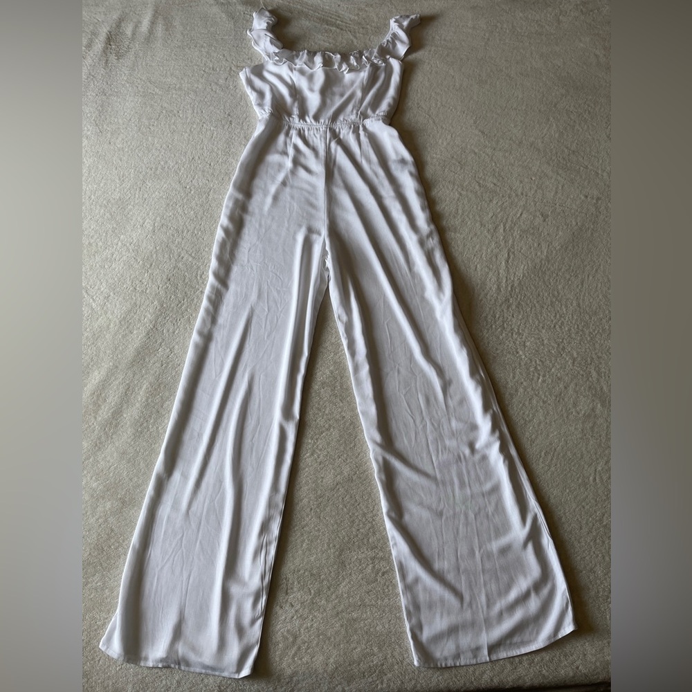 Francesca’s Collection Ruffled Wide Leg Jumpsuit Cover Up - Picture 3 of 6